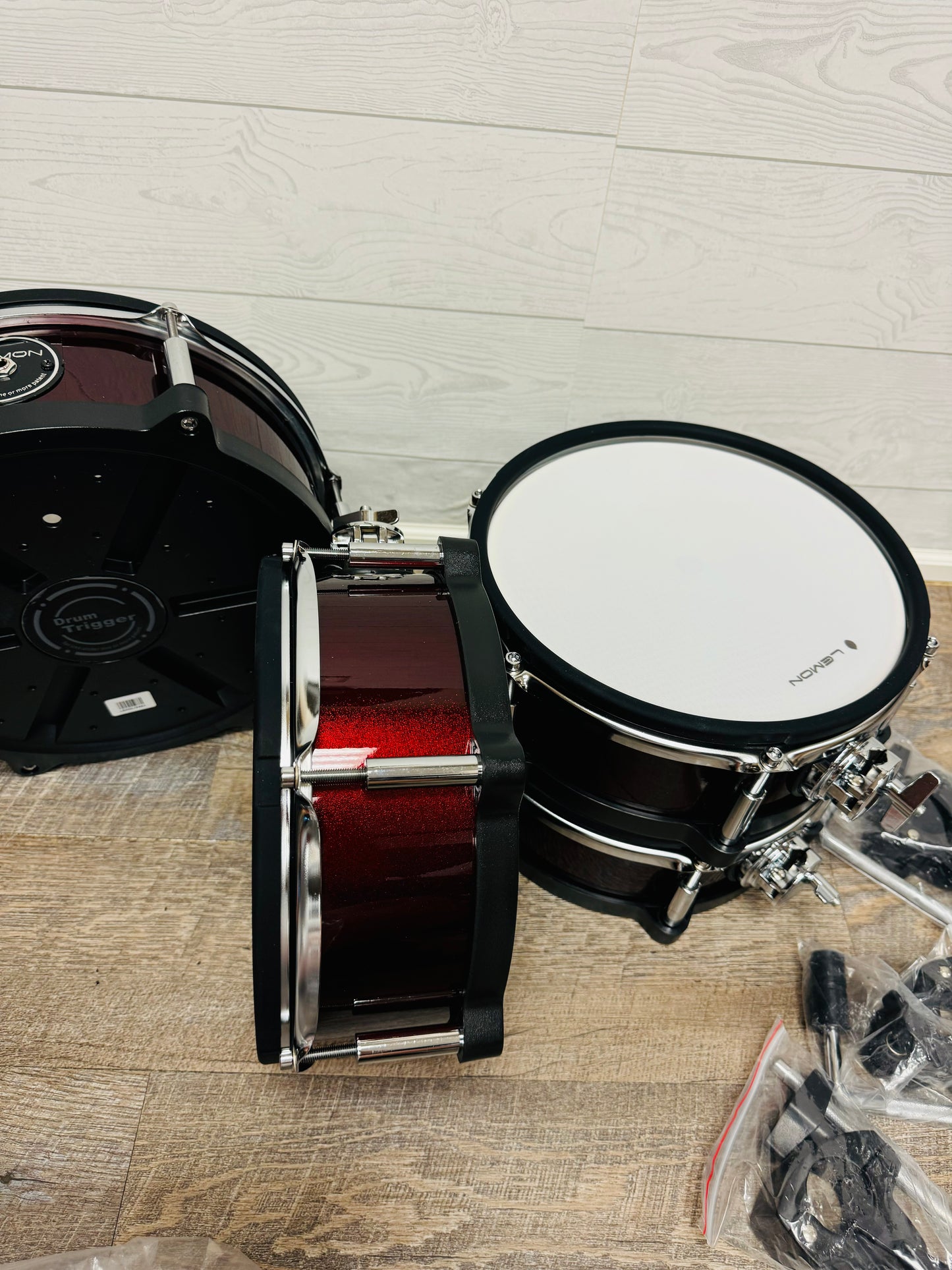 Set of Lemon RED 12” Snare and and (3) 10” Mesh Dual Zone Pads for Roland Alesis Kit